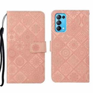 For OPPO Reno5 5G Ethnic Style Embossed Pattern Leather Phone Case(Pink)