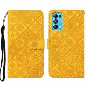 For OPPO Reno5 5G Ethnic Style Embossed Pattern Leather Phone Case(Yellow)