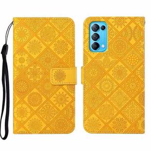 For OPPO Reno5 Pro 5G Ethnic Style Embossed Pattern Leather Phone Case(Yellow)