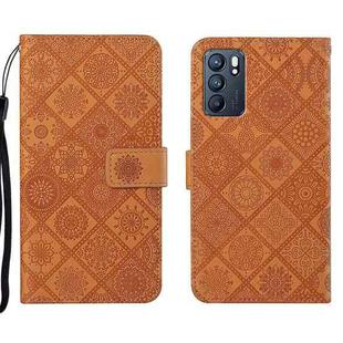 For OPPO Reno6 5G Ethnic Style Embossed Pattern Leather Phone Case(Brown)