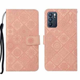 For OPPO Reno6 5G Ethnic Style Embossed Pattern Leather Phone Case(Pink)