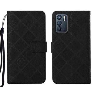 For OPPO Reno6 5G Ethnic Style Embossed Pattern Leather Phone Case(Black)