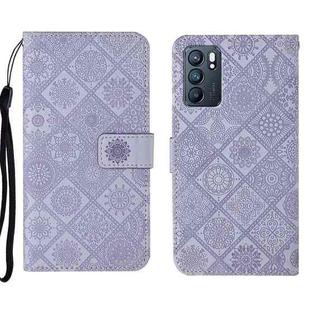 For OPPO Reno6 5G Ethnic Style Embossed Pattern Leather Phone Case(Purple)