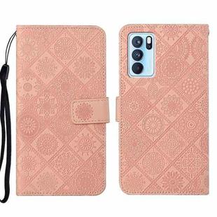For OPPO Reno6 Pro 5G Ethnic Style Embossed Pattern Leather Phone Case(Pink)