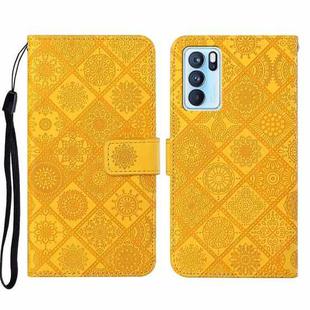 For OPPO Reno6 Pro 5G Ethnic Style Embossed Pattern Leather Phone Case(Yellow)