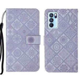 For OPPO Reno6 Pro 5G Ethnic Style Embossed Pattern Leather Phone Case(Purple)