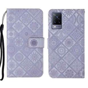 For vivo V21 Ethnic Style Embossed Pattern Leather Phone Case(Purple)