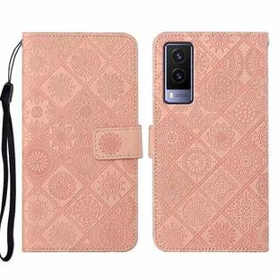 For vivo V21e 5G Ethnic Style Embossed Pattern Leather Phone Case(Pink)