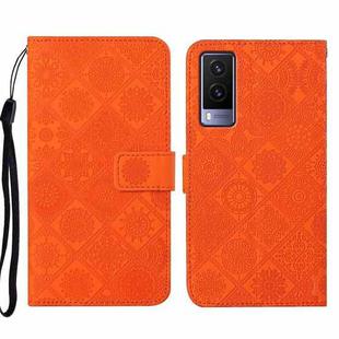 For vivo V21e 5G Ethnic Style Embossed Pattern Leather Phone Case(Orange)