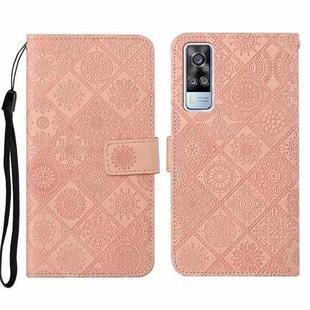 For vivo Y51 2020 Ethnic Style Embossed Pattern Leather Phone Case(Pink)