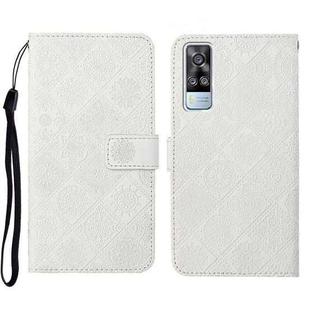 For vivo Y51 2020 Ethnic Style Embossed Pattern Leather Phone Case(White)