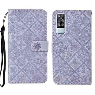 For vivo Y51 2020 Ethnic Style Embossed Pattern Leather Phone Case(Purple)