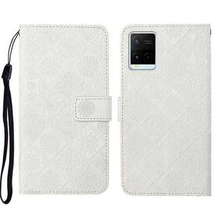 For vivo Y21 Ethnic Style Embossed Pattern Leather Phone Case(White)