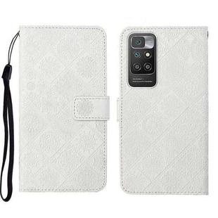 For Xiaomi Redmi 10 Ethnic Style Embossed Pattern Leather Phone Case(White)