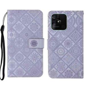 For Xiaomi Redmi 10C Ethnic Style Embossed Pattern Leather Phone Case(Purple)