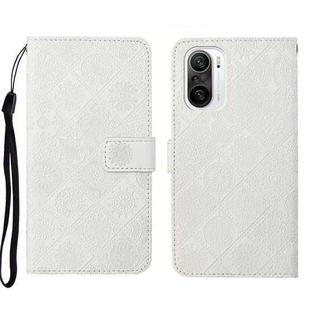 For Xiaomi Redmi K40 Ethnic Style Embossed Pattern Leather Phone Case(White)