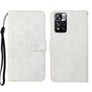 For Xiaomi Redmi Note 11 Pro Ethnic Style Embossed Pattern Leather Phone Case(White)