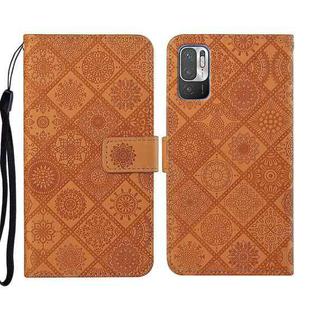 For Xiaomi Redmi Note 10 5G Ethnic Style Embossed Pattern Leather Phone Case(Brown)