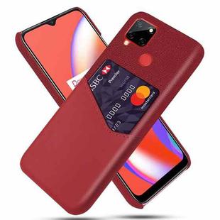 For OPPO Realme C12 Cloth Texture PC + PU Leather Back Cover Case with Card Slot(Red)