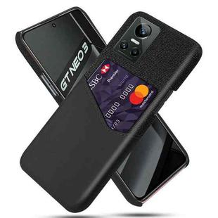 For OPPO Realme GT Neo3 Cloth Texture PC + PU Leather Back Cover Case with Card Slot(Black)