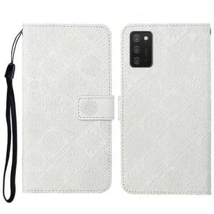For Samsung Galaxy A03s 164mm Ethnic Style Embossed Pattern Leather Phone Case(White)