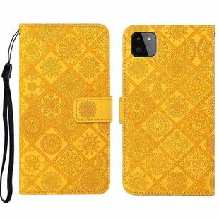For Samsung Galaxy A22 5G Ethnic Style Embossed Pattern Leather Phone Case(Yellow)