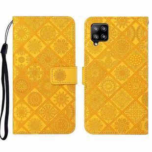 For Samsung Galaxy A22 4G Ethnic Style Embossed Pattern Leather Phone Case(Yellow)