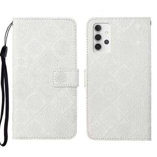 For Samsung Galaxy A32 4G Ethnic Style Embossed Pattern Leather Phone Case(White)