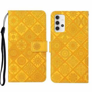For Samsung Galaxy A32 5G Ethnic Style Embossed Pattern Leather Phone Case(Yellow)