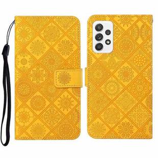 For Samsung Galaxy A52 Ethnic Style Embossed Pattern Leather Phone Case(Yellow)