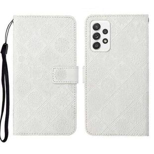 For Samsung Galaxy A52 Ethnic Style Embossed Pattern Leather Phone Case(White)