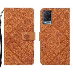 For OPPO A54 Ethnic Style Embossed Pattern Leather Phone Case(Brown)