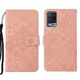 For OPPO A54 Ethnic Style Embossed Pattern Leather Phone Case(Pink)