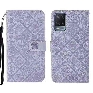 For OPPO A54 Ethnic Style Embossed Pattern Leather Phone Case(Purple)