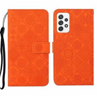 For Samsung Galaxy A73 5G Ethnic Style Embossed Pattern Leather Phone Case(Orange)