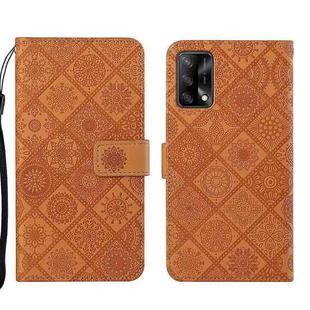 For OPPO A74 4G Ethnic Style Embossed Pattern Leather Phone Case(Brown)