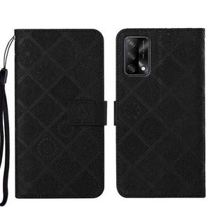 For OPPO A74 4G Ethnic Style Embossed Pattern Leather Phone Case(Black)