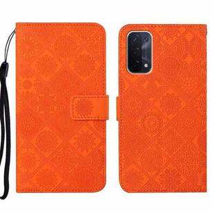 For OPPO A74 5G Ethnic Style Embossed Pattern Leather Phone Case(Orange)