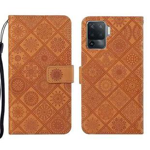 For OPPO A94 4G Ethnic Style Embossed Pattern Leather Phone Case(Brown)