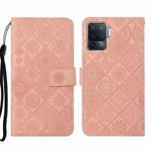 For OPPO A94 4G Ethnic Style Embossed Pattern Leather Phone Case(Pink)