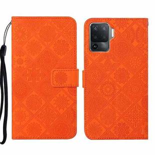 For OPPO A94 4G Ethnic Style Embossed Pattern Leather Phone Case(Orange)