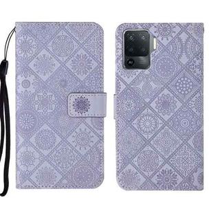 For OPPO A94 4G Ethnic Style Embossed Pattern Leather Phone Case(Purple)