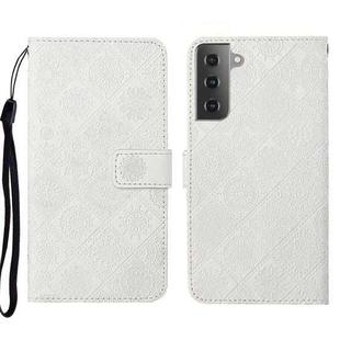 For Samsung Galaxy S22+ 5G Ethnic Style Embossed Pattern Leather Phone Case(White)