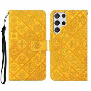 For Samsung Galaxy S22 Ultra 5G Ethnic Style Embossed Pattern Leather Phone Case(Yellow)