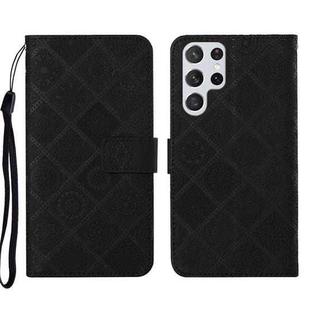 For Samsung Galaxy S22 Ultra 5G Ethnic Style Embossed Pattern Leather Phone Case(Black)