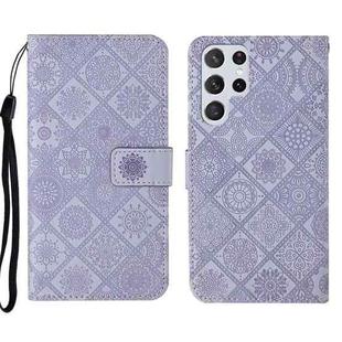 For Samsung Galaxy S22 Ultra 5G Ethnic Style Embossed Pattern Leather Phone Case(Purple)