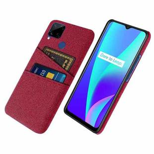 For OPPO Realme C15 Cloth Texture PC + Nylon Phone Case with Dual Card Slots(Red)