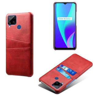 For OPPO Realme C15 Calf Texture PC + PU Leather Back Cover with Dual Card Slots(Red)