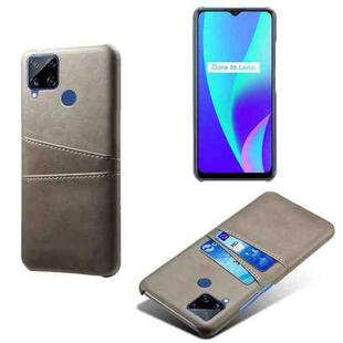 For OPPO Realme C15 Calf Texture PC + PU Leather Back Cover with Dual Card Slots(Grey)