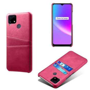 For OPPO Realme C25 Calf Texture PC + PU Leather Back Cover with Dual Card Slots(Rose Red)